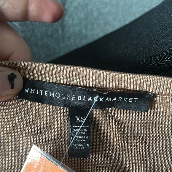 White House Black Market Asymmetrical Fitted Orange Tan Tee - Picture 2 of 5